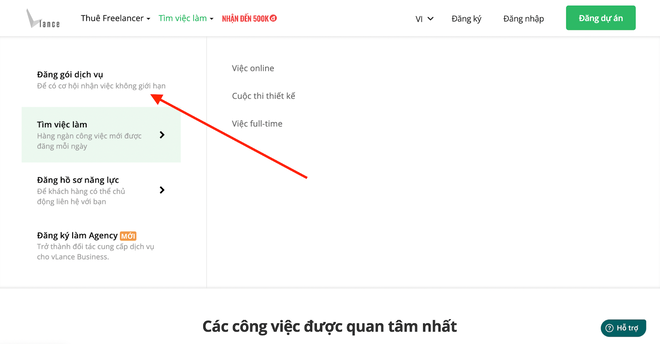 Hướng dẫn freelancer tạo gói dịch vụ - Bước 2 - Chọn gói dịch vụ