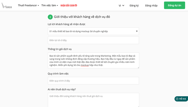 Hướng dẫn freelancer tạo gói dịch vụ - Bước 6 - Giới thiệu gói dịch vụ