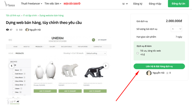 Hướng dẫn khách hàng mua gói dịch vụ - Bước 6 - Liên hệ đặt hàng gói dịch vụ