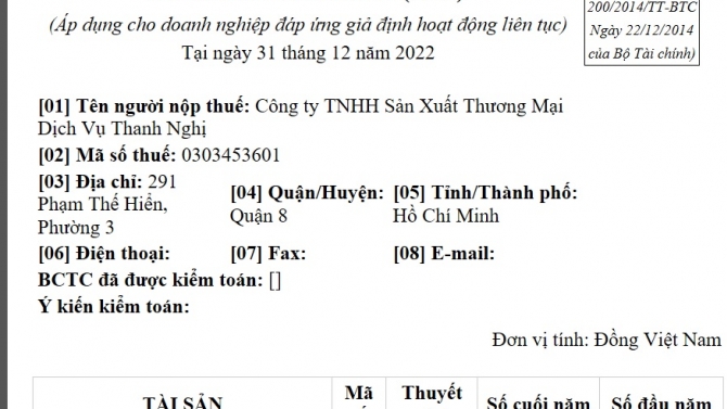 Lập b&aacute;o c&aacute;o t&agrave;i ch&iacute;nh h&agrave;ng năm cho c&ocirc;ng ty