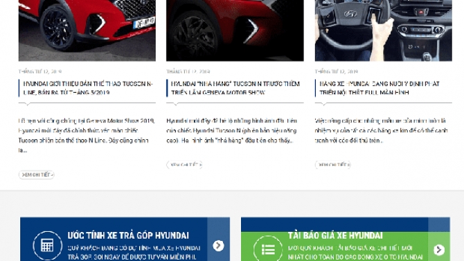 Website kinh doanh &ocirc; t&ocirc; Hyundai