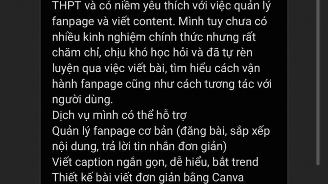 quản L&yacute; Fanpage, viết content , viết b&agrave;i cho fanpage , gọi điện hỗ trợ kh&aacute;ch h&agrave;ng, tư vấn cho kh&aacute;ch h&agrave;ng , rep tin nhắn page