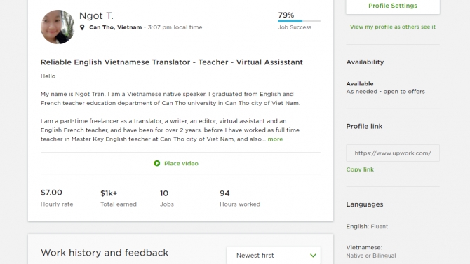 Upwork Freelancer as a Translator