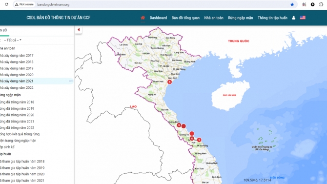 X&acirc;y dựng WebGIS quản l&yacute; CSDL Nh&agrave; an to&agrave;n, Trồng rừng ngập mặn v&agrave; sinh kế, Tập huấn QLRRTT-RRBĐKH cho 7 tỉnh của dự &aacute;n
