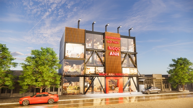 Phối cảnh ngoại thất showroom nội thất