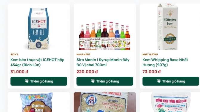 Website nguy&ecirc;n liệu l&agrave;m b&aacute;nh, pha chế Hana Mart