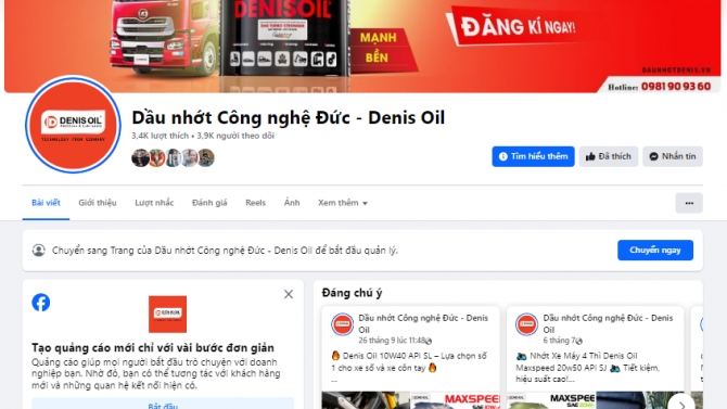 X&acirc;y dựng fanpage DENIS OIL