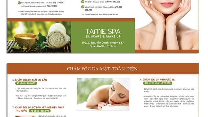 Thiết kế bảng b&aacute;o gi&aacute; cho Tamie Spa