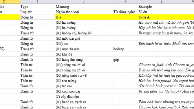 Nhập liệu từ điển T&acirc;y Nguy&ecirc;n