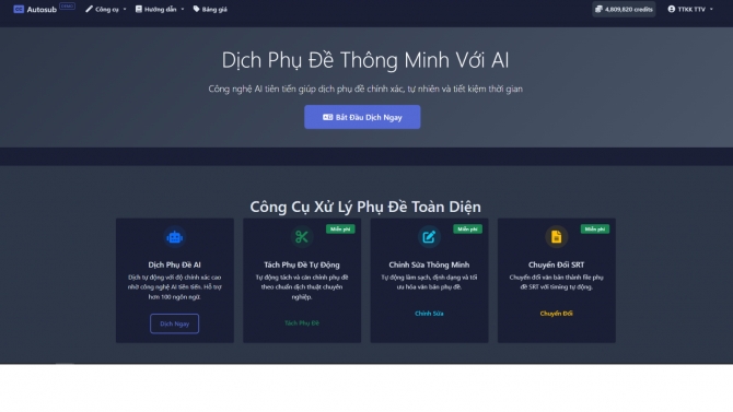 X&acirc;y dựng website https://autosub.top/ ứng dụng dịch phụ đề bằng AI