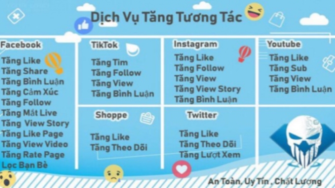 NHẬN TĂNG TƯƠNG T&Aacute;C 6 NỀN TẢNG CH&Iacute;NH (FACEBOOK, TIKTOK, INSTAGRAM, YOUTUBE, SHOPPE , TWITER)