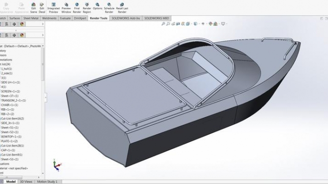 thiết kế 3D sheet metal cho thuyền cano