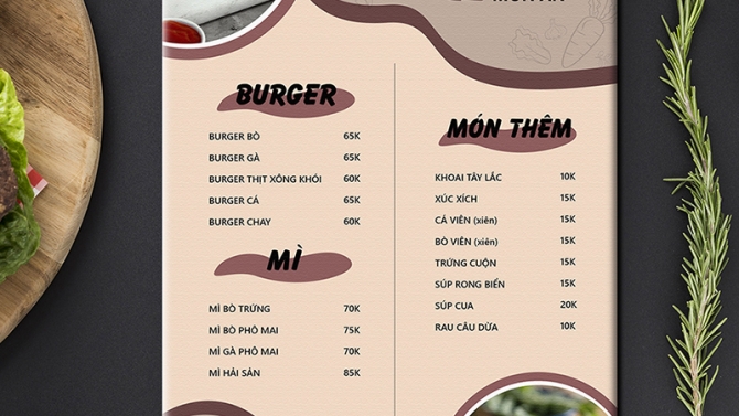 Thiết kế Menu M&oacute;n Ăn