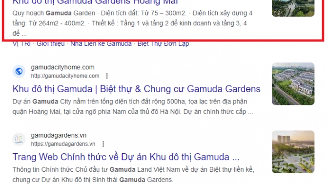 Dự &aacute;n SEO Gamuda Garden