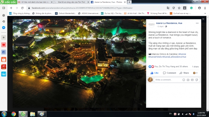 Quản l&yacute; Social Meida Channels cho Azerai Hotels Group (Gồm: Azerai La Residence, Huế; Azerai Resort Cần Thơ v&agrave; Azerai Hotels)