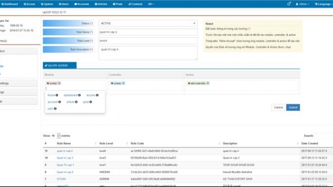 Admin page