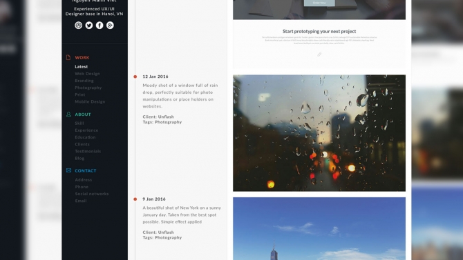 Timeline portfolio web page