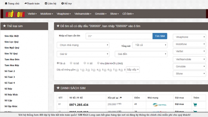 Website b&aacute;n sim