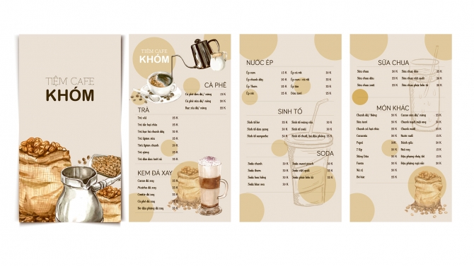 Thiết kế menu tiệm coffee Kh&oacute;m