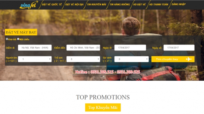 X&acirc;y dựng website b&aacute;n v&eacute; m&aacute;y bay vinajet
