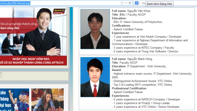 Giảng vi&ecirc;n Aptech Nghệ An