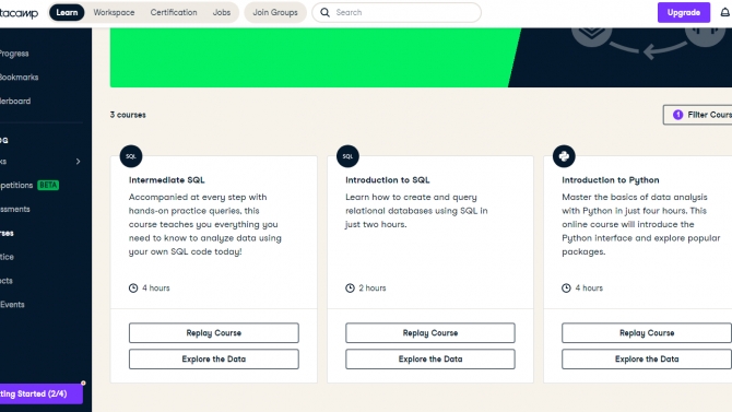 ho&agrave;n th&agrave;nh kh&oacute;a học tr&ecirc;n datacamp