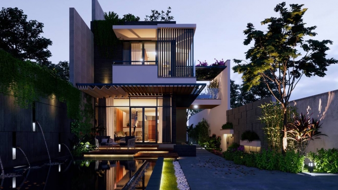 Nh&agrave; hiện đại tr&ecirc;n l&ocirc; đất d&agrave;i (c&ocirc;ng tr&igrave;nh đang thực hiện ở B&igrave;nh Dương)