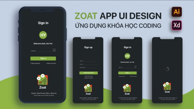 Thiết kế giao diện mobile app kh&oacute;a học Zoat