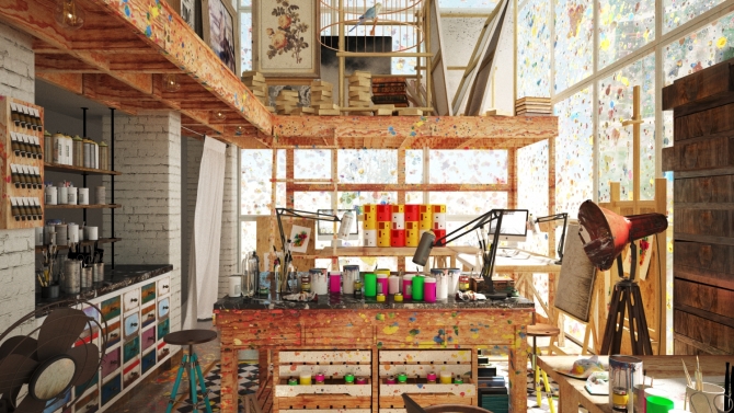 Diễn họa nội thất 3D chất lượng cao Kh&ocirc;ng gian Art & Craft Store