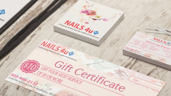 Thiết kế lại bộ Gift Card v&agrave; Brochure cho nails 7 spa NAILS 4U #1