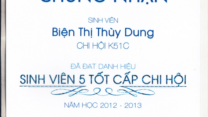 Chứng nhận sinh vi&ecirc;n 5 tốt FTU