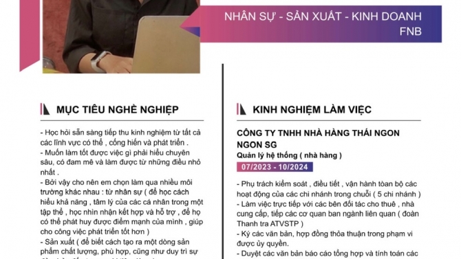 NH&Acirc;N SỰ , VẬN H&Agrave;NH SẢN XUẤT V&Agrave; F&B