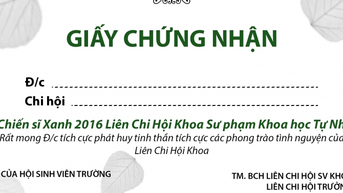 Giấy chứng nhận chủ Nhật Xanh