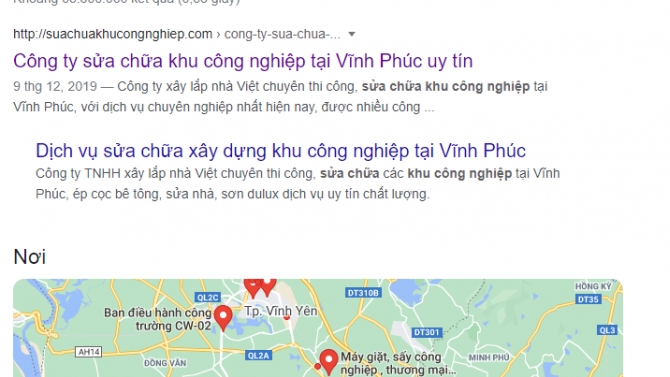 Seo web sửa chữa khu c&ocirc;ng nghiệp