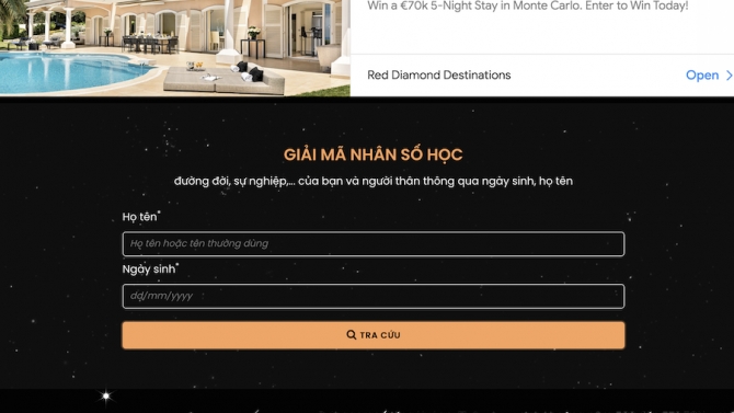 Website tra cứu nh&acirc;n số học, thần số học