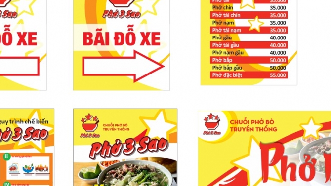 Nhận diện ngo&agrave;i trời Chuỗi phở b&ograve; Ba Sao
