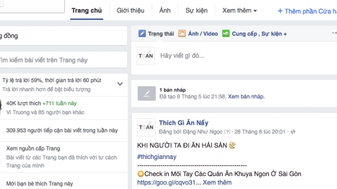 Quản l&yacute; Fanpage, chăm s&oacute;c h&igrave;nh ảnh v&agrave; lập kế hoạch marketing cho page C&aacute; Nh&acirc;n: Th&iacute;ch G&igrave; Ăn Nấy