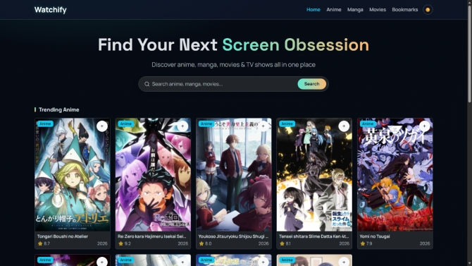 Watchify &ndash; Website xem th&ocirc;ng tin phim/anime (React + Tailwind CSS)
