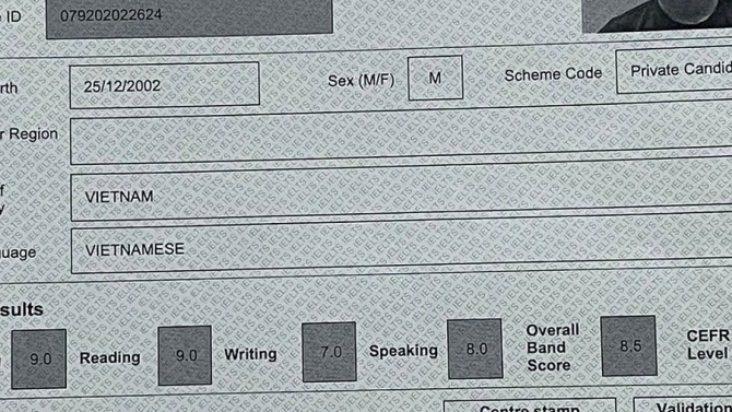 Chứng chỉ IELTS 8.5