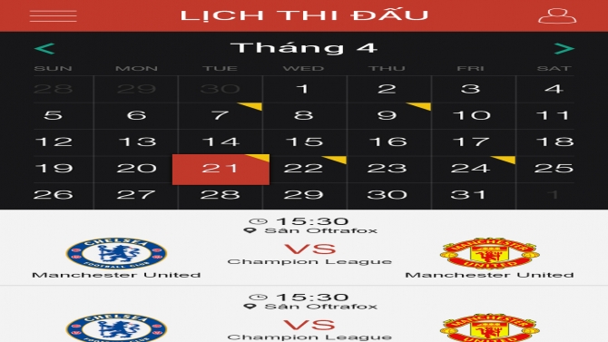 Lịch thi đ&acirc;́u bóng đá