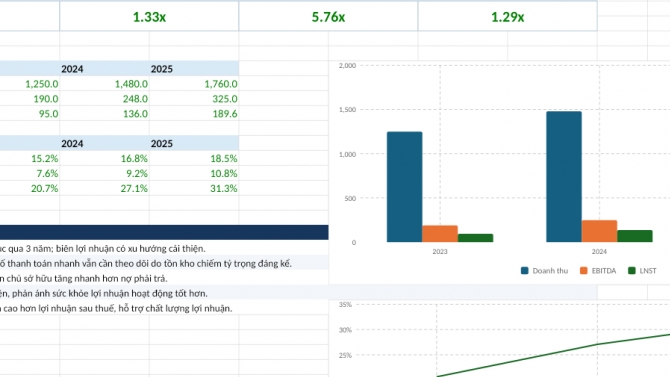 Ph&acirc;n t&iacute;ch B&aacute;o c&aacute;o t&agrave;i ch&iacute;nh 3 năm & Dashboard t&agrave;i ch&iacute;nh tr&ecirc;n Excel