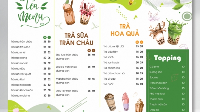 Menu milk tea