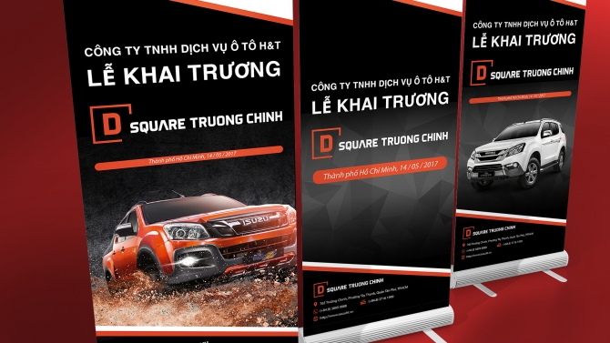 Thiết kế Standee Khai trương Đại l&yacute; ISUZU D Square