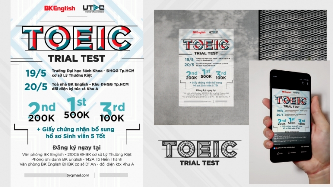 POSTER Thi thử TOEIC - C&acirc;u lạc bộ Tiếng Anh Đại học B&aacute;ch Khoa Tp. HCM