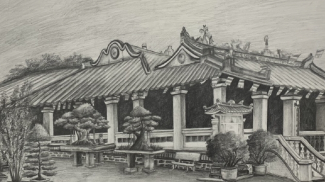 Bức vẽ ch&igrave; ch&ugrave;a Hội Kh&aacute;nh, B&igrave;nh Dương