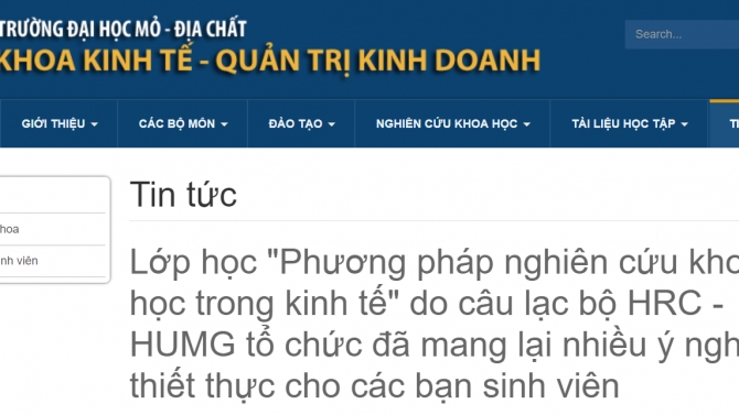 Lớp học "Phương ph&aacute;p nghi&ecirc;n cứu khoa học trong kinh tế" do c&acirc;u lạc bộ HRC - HUMG tổ chức