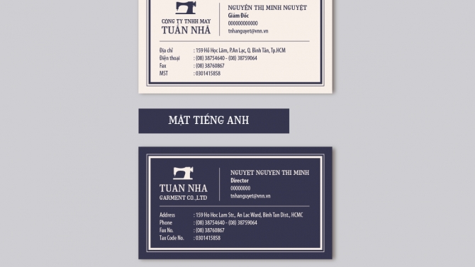 Thiết kế namecard Tuan Nha Garment Co., Ltd.