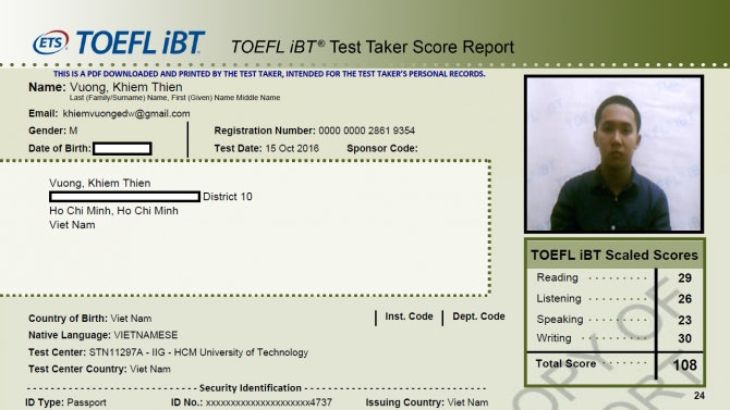 Sở hữu chứng chỉ TOEFL