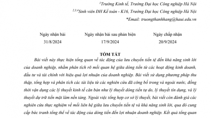 C&oacute; b&agrave;i b&aacute;o tr&ecirc;n Hội thảo khoa học Quốc gia về Kế to&aacute;n - Kiểm to&aacute;n (VCAA 2024)