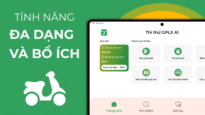 Ứng dụng: Thi thử bằng l&aacute;i xe a1